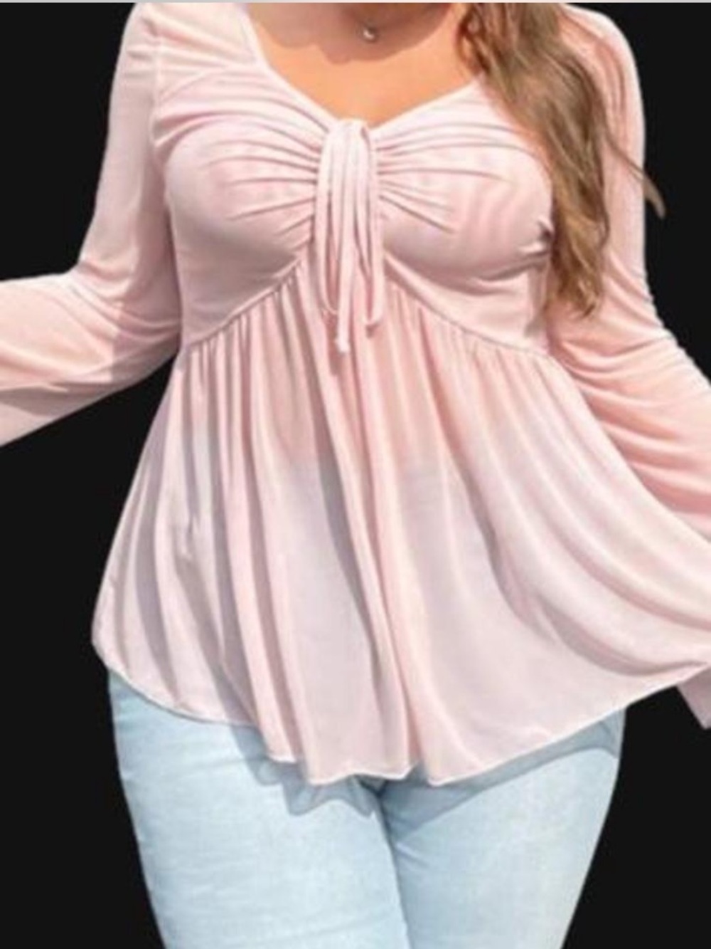 Vintage Y2K vibes Women's Pink Tie-Front Babydoll Long-Sleeve Top